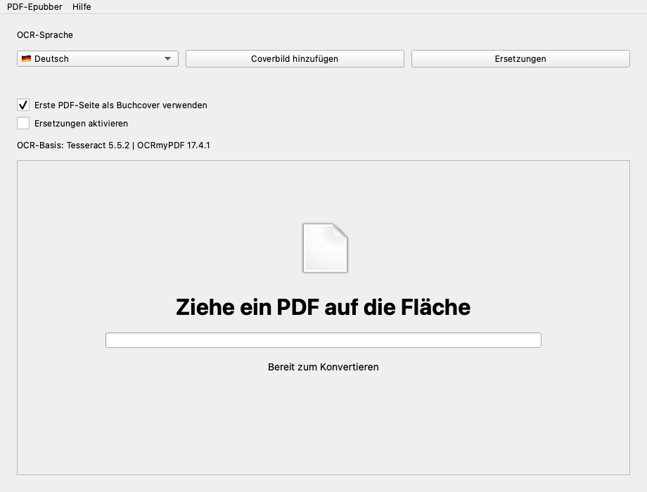 Hauptfenster von PDF-Epubber