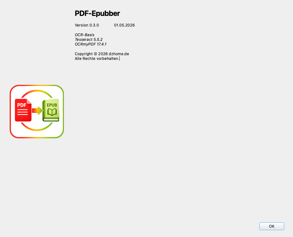 Infofenster von PDF-Epubber