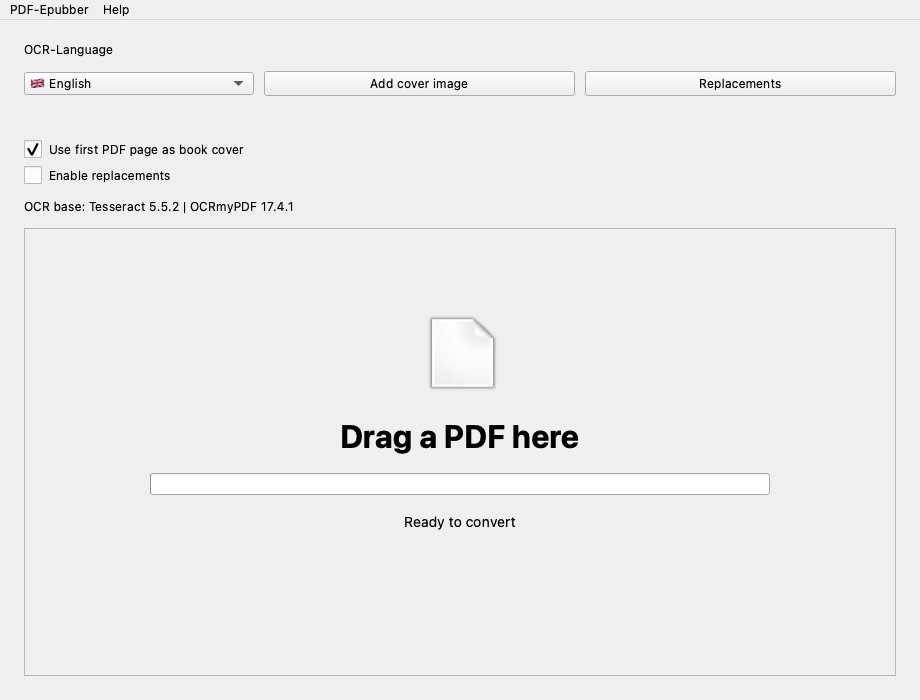 PDF-Epubber main window in English