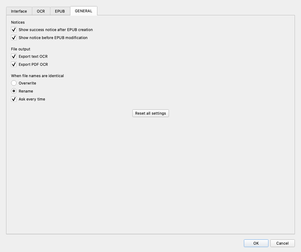 General settings in English
